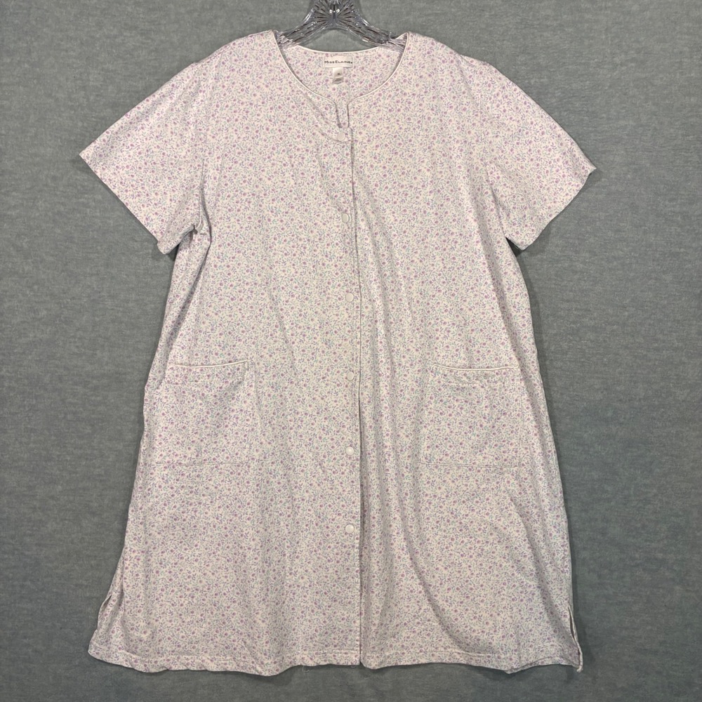 Miss Elaine Floral Snap Front Robe Housecoat Purple White XL 374497